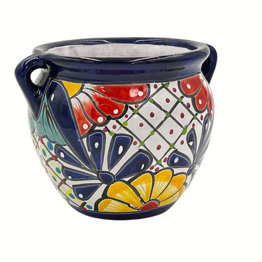 Michoacano Mexican Talavera Pot - Dark Blue Trim
